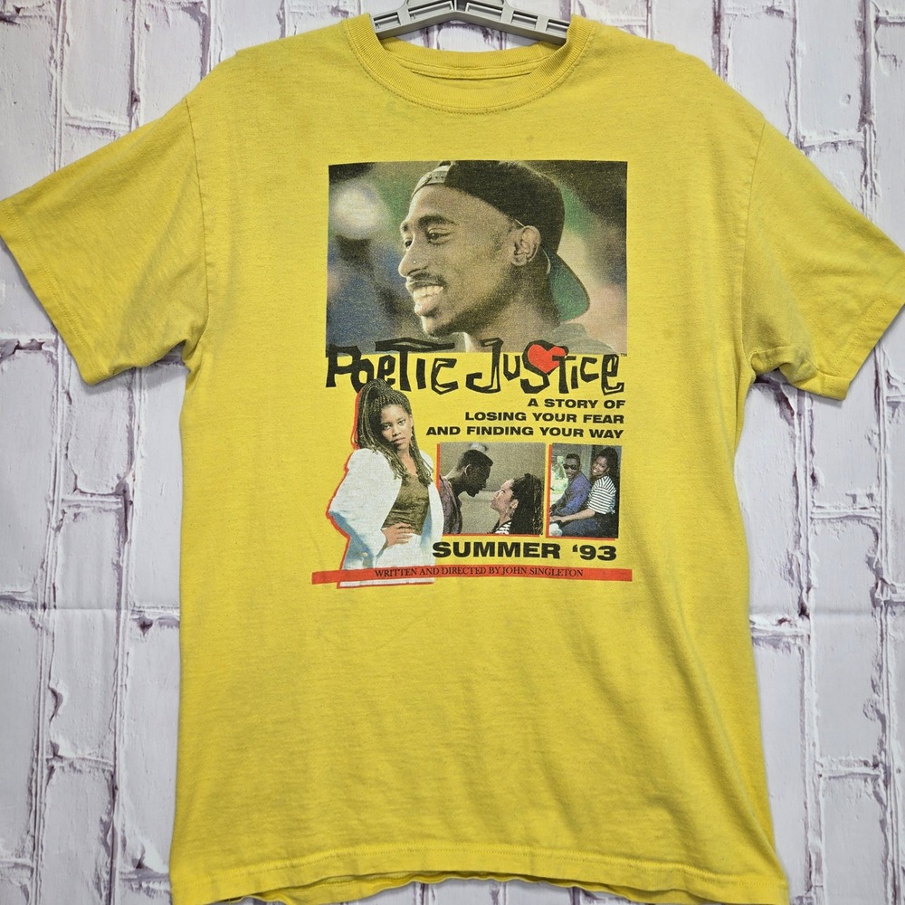 Poetic Justice Tupac Rapper Janet Jackson Movie Graphic T-Shirt Yellow Sz M
